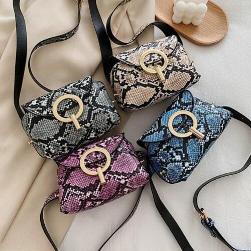 Women Faux Leather Snake Print Square Crossbody Bags Wide Belt Shoulder Pouch shoulder bag Waist bag Small square bag