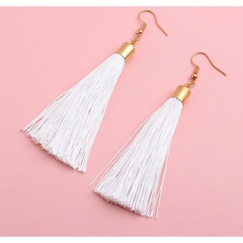 HC Bohemian Silk Fabric Long Statement Earrings Women Fashion Party Jewelry Ethnic Handmade Fringed Tassel Dangle Earrings Hot W