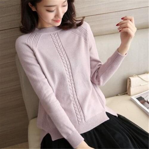 Female Short Solid Loose Tops 2021 Winter Womens Blouses Pullover Long Sleeve O-Neck Slim Women Knitted Sweater