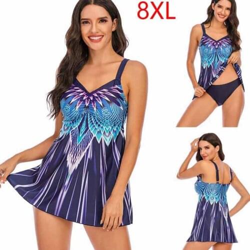 2020 New Print Tankini Set plus size 8XL Swimwear Women Swimsuit print BeachWear 2 Piece Bikini Bathing Suit