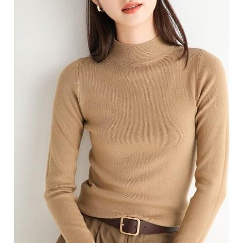 FNOCE 2020 winter new womens pullover sweater fashion casual elegant solid long sleeve turtleneck tight slim stretch sweaters