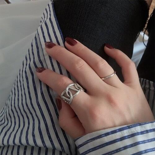 Morivovog 925 Sterling Silver Weave Wide Chain Rings for Women Vintage Irregular Korea Thick Statement Rings Fashionable Jewelry