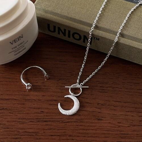 SHANICE Thick S925 Sterling silver Necklaces & Pendants Vintage Frosted Simple Moon Choker Necklace for Women Collier Femme