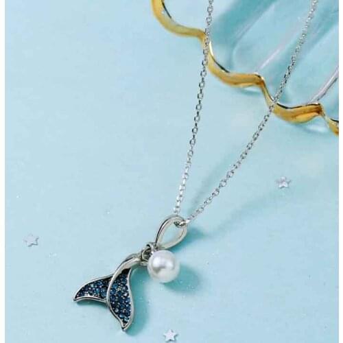 KOFSAC New Mermaid Tail Blue Zircon Pearl Necklace For Women Jewelry Fashion Personality Girl 925 Sterling Silver Necklaces Gift