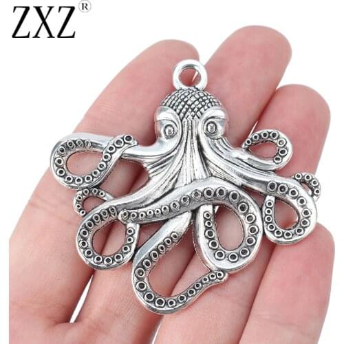 ZXZ 5pcs Tibetan Silver Large Octopus Squid Charms Pendants for Necklace Jewelry Making Findings 59x57mm