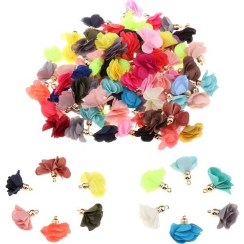 100pcs Satin Fabric Flower Tassel Charms 30mm Flower Tassel For Keychain Cellphone Straps Jewelry