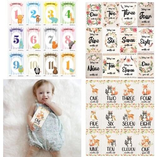 12 Sheet Baby Monthly Milestone Cards Birth to 12 Months Photo Prop Moment Cards