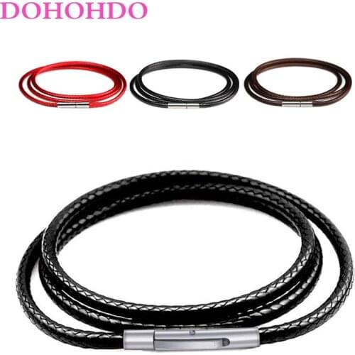 2mm 3mm Leather Chokers Necklaces For Women Men Rope Chain Stainless Steel Magnetic Clasp For DIY Necklace Jewelry Accessories