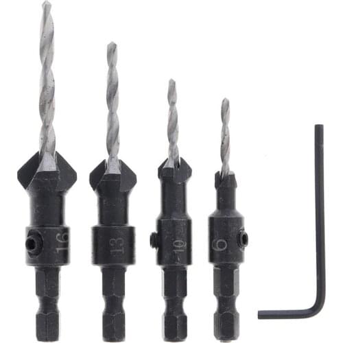 4pcs Set HSS 1/4 Hex Handle Conical Woodworking Countersunk Head Drilling Screw Size 6/10/13/16 Drill Bit Tools