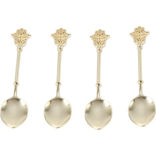 4pcs / Vintage Gold Spoon Alloy Coffee Ice Cream Dessert Spoons Royal Style Retro Stick Coffee Tea Spoons Kitchen Tools