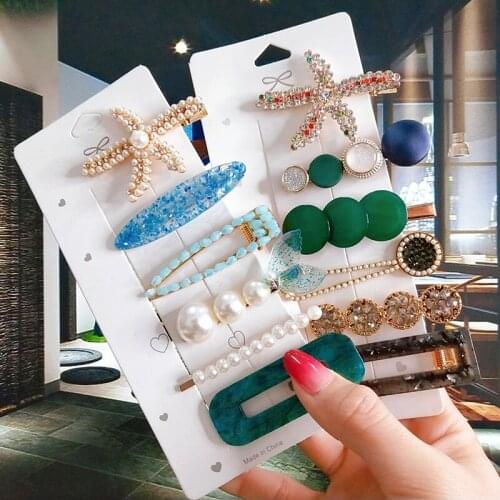 Big Starfish Hairpins Set For Women Fashion Geometry Acrylic Simulated Pearl Barrettes Clip Girl Hair Accessories Korean Jewelry