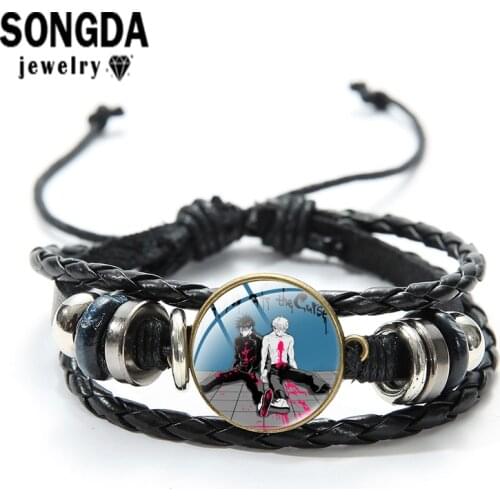 SONGDA Anime Jujutsu Kaisen Black Leather Bracelet Art Glass Cabochon Multi-layer Adjustable Bracelet Man And Women Jewelry Gift