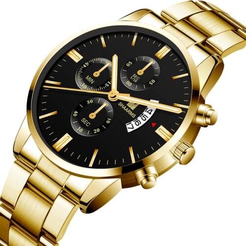 Luxury Business Quartz Military Men Watch Golden Stainless Steel Band Mens Watches Date Calendar Male Clock Relogio Dropshipping
