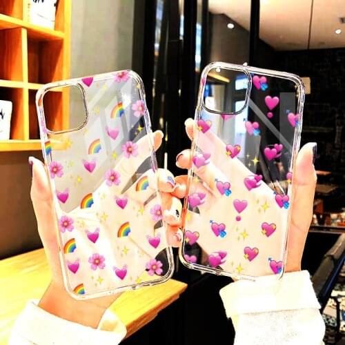 Pink rainbow candy love heart Phone Case Transparent For iphone12 11 Pro 12 11 Pro Max X XR XS MAX 7 8 plus 6s plus Cover