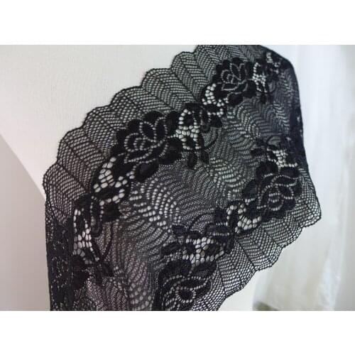 Black Crocheted Elastic Lace Fabric For Wedding Party Dress Stretch Lace Fabric For Sewing 7.1" Wide 5 Yard