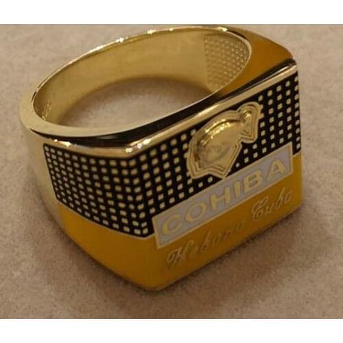 COHIBA Elegant Cigar Cigarette Ring Gold-plated 925 Sterling Silver Ring Jewelry Tobacco Smoking Set Creative Gift With Box