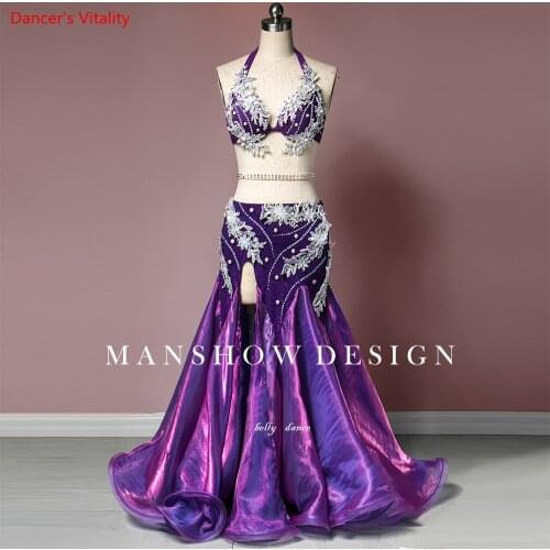Belly Dance Costume Women Costume Shiny Purple Pack Butt Fishtail Skirt High-end Custom Fairy Oriental Dance Dance Set