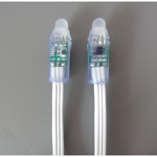 All WHITE wire(20AWG) addressable DC5V 12mm through hole WS2811 led smart pixel node,IP68 rated;50pcs per strand