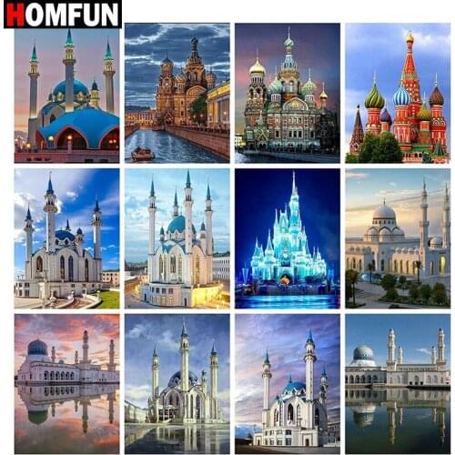 HOMFUN Paint With Diamond Embroidery "Castle scenery" Diamond Painting Full Square Round Picture Of Rhinestone Decor