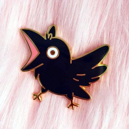 Kawaii Screaming Black Crow Enamel Brooch Pin Backpack Hat Bag Collar Lapel Pins Badges Women Mens Fashion Jewelry Accessories