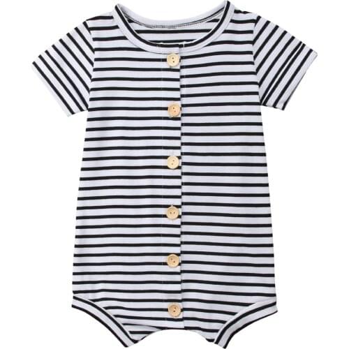 Newborn Baby Boys Girls Toddler Romper Short Sleeve Jumpsuit Striped 2018 Summer suit White Black Outfits