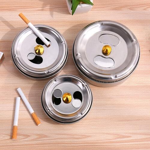 1pc Creative Outdoors Round Practical Smoking Accessories Ashtray Lid Rotation Fully Enclosed Home Gadgets Stainless Steel