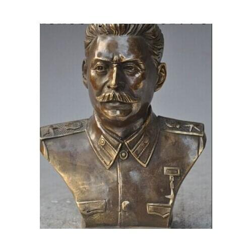 Copper Brass CHINESE crafts decoration Asian 6"Chinese Bronze famous marshal Joseph Stalin Stalinist Head Bust Statue