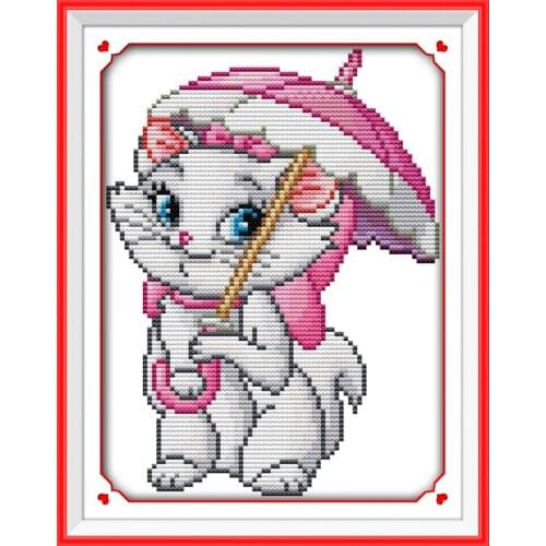 Pink cat(6) cross stitch kit cartoon 14ct 11ct count print canvas stitches embroidery DIY handmade needlework plus