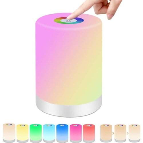 LED Touch Control Night Light USB Rechargeable Smart Bedside Lamps Dimmable RGB Color Change Gift for Christmas Bedroom Decor