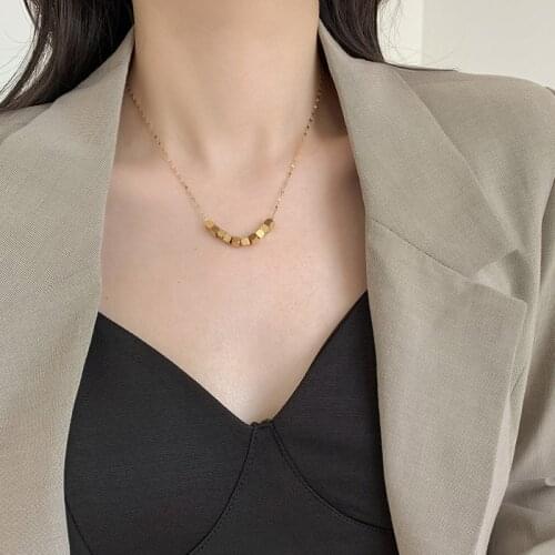 Origin Summer Minimalist Titanium Steel Geometric Square Chokers Necklace for Women Exquisite Gold Color Party Necklace Jewelry