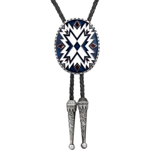 KDG Western Cowboy Zinc Alloy Snowflake Tie Pendant Necklace Western Cowboy Necklace Genuine Leather Cord