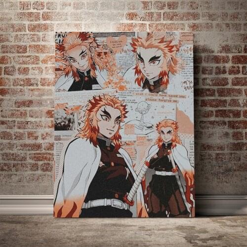 Kyojuro Rengoku Kimetsu no Yaiba anime Framed Canvas poster Wooden Frame Painting wall Art decor Study Home Decoration Prints