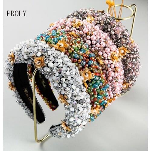 PROLY New Fashion Baroque Crystal Headbands For Women Shining Full Luxury Diamond Padded Headband Party Hair Accessories