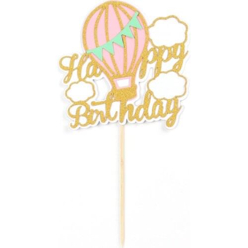 Happy Birthday Party Cupcake Wrapper Hot Air Balloon Clouds Rainbow Cake Topper Decor Dessert Baby Shower Wedding Party Supply