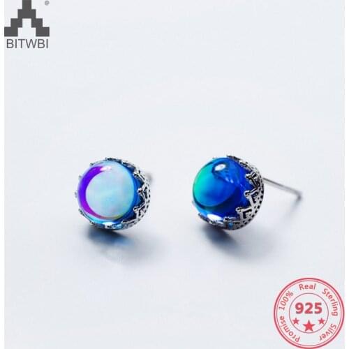 New Luxurious Earrings S925 Sterling Silver Shining Statement Blue Crystal Stud Earrings Fine Jewelry Girl