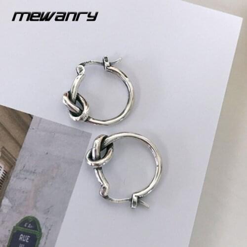 Mewanry Knot Circle 925 Sterling Silver Hoop Earrings Trend Punk Rock Creative Vintage Party Jewelry Birthday Gifts Wholesale