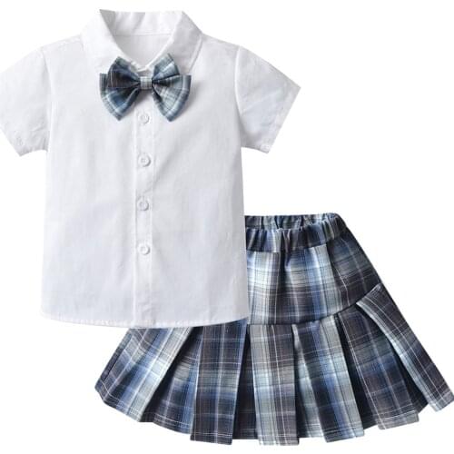 School Uniform Childrens Sets For Baby Girls Toddler Kids Baby Girls Tops Shirt Plaid Pleated Skirts Set Outfits Детские Вещи