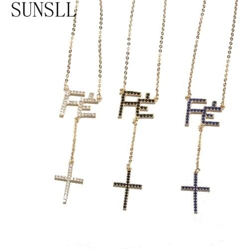 SUNSLL Hot Selling Handmade Long Link Chain 3 Color Copper Multi Cubic Zirconia Pendant Necklace Jewelry for Women Colar Gift