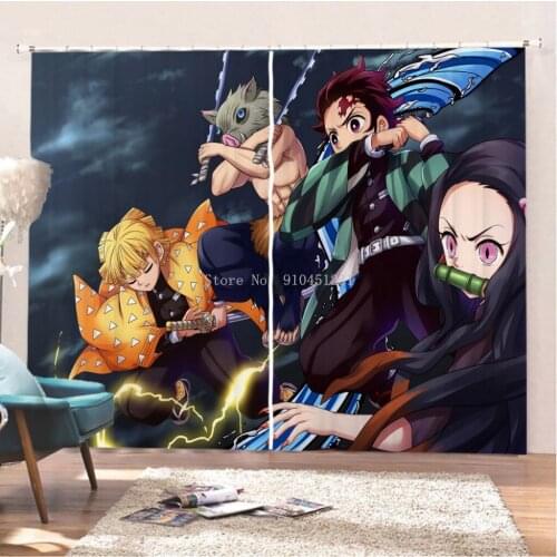 Blackout Curtain Demon Slayer Japan Anime 160x184cm Window Drapes for Bedroom Cartoon Custom Home Window Treatment Boy Kids Gift