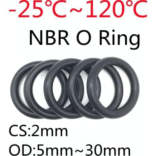 100pcs Black O Ring Gasket CS 2mm OD 5mm ~ 30mm NBR Automobile Nitrile Rubber Round O Type Corrosion Oil Resistant Seal Washer