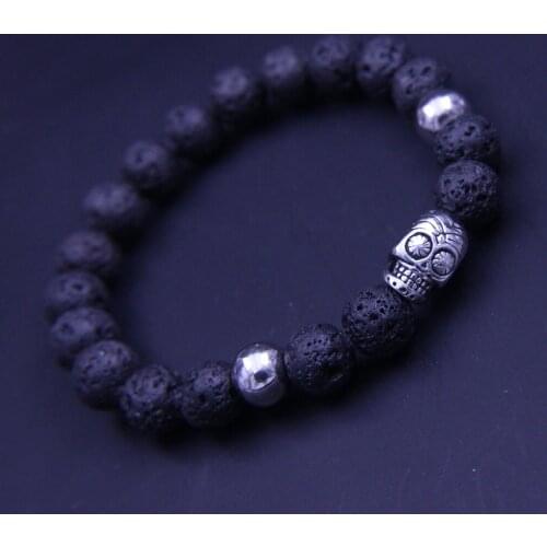 Wonlee Winle 8mm Lava Stone Beaded Stretch Bracelets for Men&Women Stainless Steel Flower Skull Buddha Charms Strand Bracelet