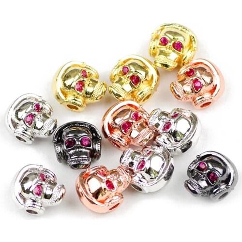 YHBZRET 4pcs Zircon Copper skull beads Pendants Spacer Micro Pave CZ Charms Loose beads for Jewelry making bracelet DIY Findings