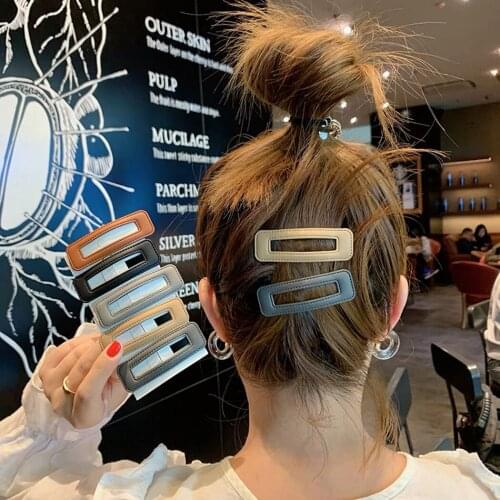 Women Snap Hair Clip Non-slip Simple Hollow Rectangle Hair Clip Solid Color Hair Pin BB Hair Clip Headwear Hair Accessories