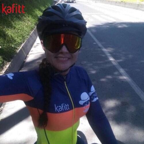 Kafitt Womens Winter Long Sleeve BicycleSweatshirt Suit Bicycle Tracksuit Mountain Bike Sweatshirt Top Bib Trousers Tight Suit