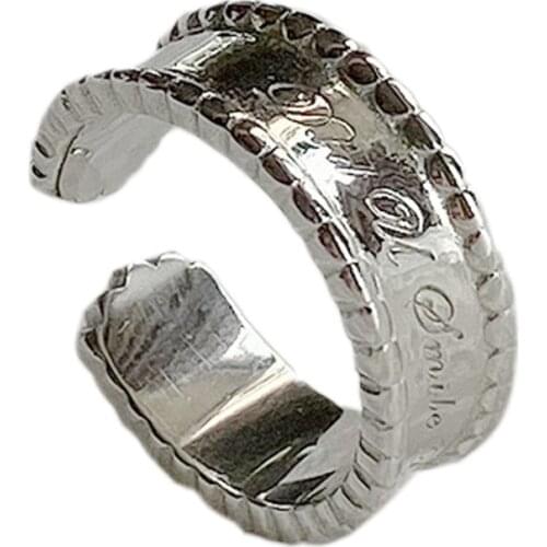 BOCAI New 100% real solid S925 pure silver jewelry female ring retro knocking face twist wide open index finger ring for women