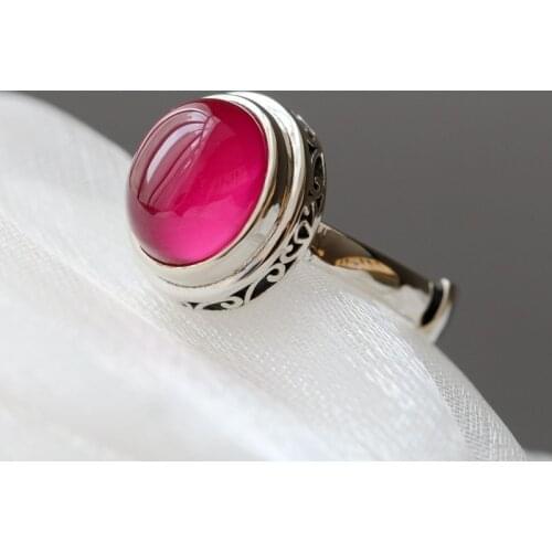 Authentic 925 Sterling Silver Rings Inlaid Artificial Ruby Retro Style Creative Opening Adjustable Ring Women Fine Jewelry Gift