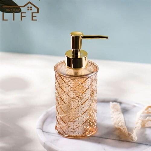 Golden Glass Shampoo Pump Dispenser Bathroom Shower Gel Conditioner Bottles Holder Body Wash Liquid Soap Container Accessories