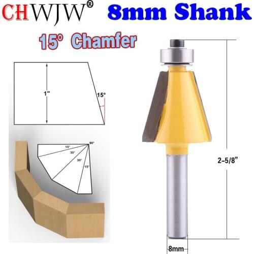1pc 8mm Shank 15 Degree Chamfer & Bevel Edging Router Bit woodworking cutter woodworking bits