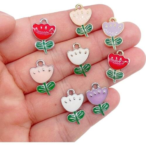 10Pcs Wholesale Multicolor Rose Charm Gold Color Enamel Alloy Pendant for Womens Earrings Bracelet Jewelry Making Accessories
