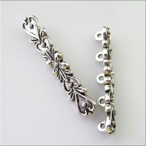 16Pcs Tibetan Silver 5 Hole Flower Heart Spacer Bar Beads Connectors Charms 6.5x36mm
